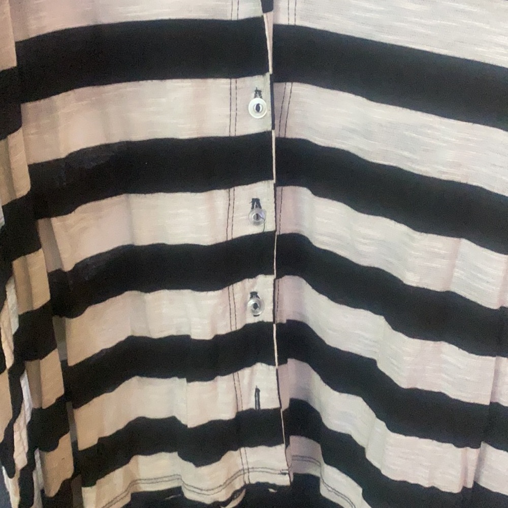 Black & Gray Stripe Long Sleeve Blouse Button Down - Picture 3 of 3